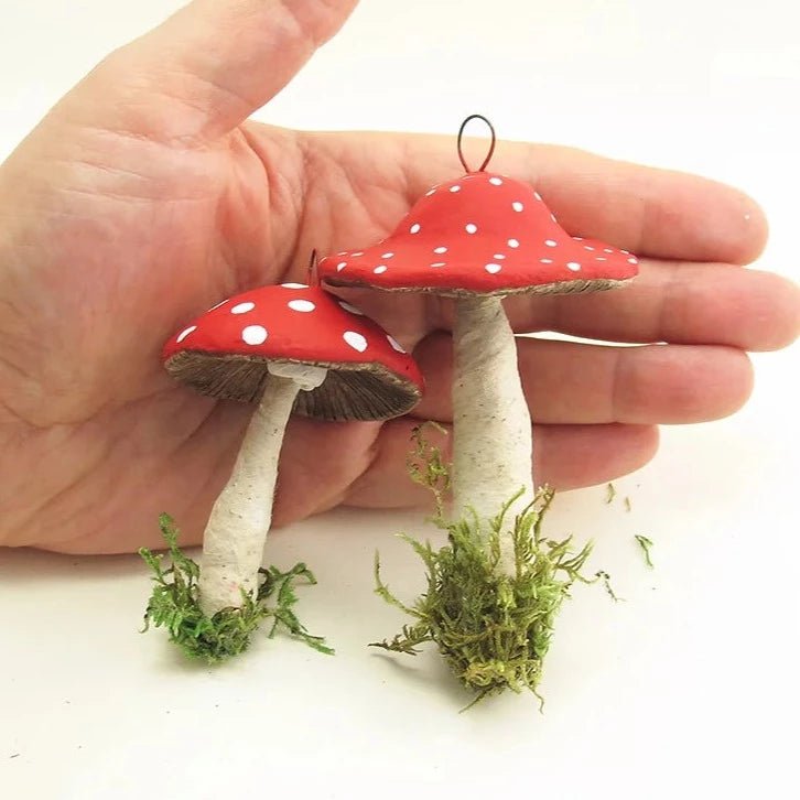 Single Hanging Mushroom Ornament - Vintage Inspired Spun Cotton - Bon Ton goods