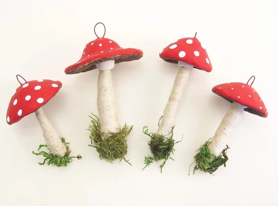 Single Hanging Mushroom Ornament - Vintage Inspired Spun Cotton - Bon Ton goods