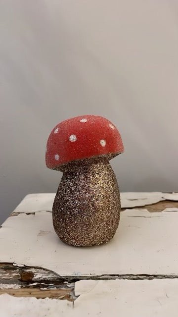 Small Fat Mushroom -Gold and Red Beaded | Ino Schaller - Bon Ton goods