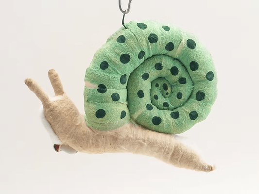 Snail Person (Green Shell) Hanging Ornament | Vintage by Crystal Spun Cotton Ornament | Vintage by Crystal Spun Cotton Ornament - Bon Ton goods