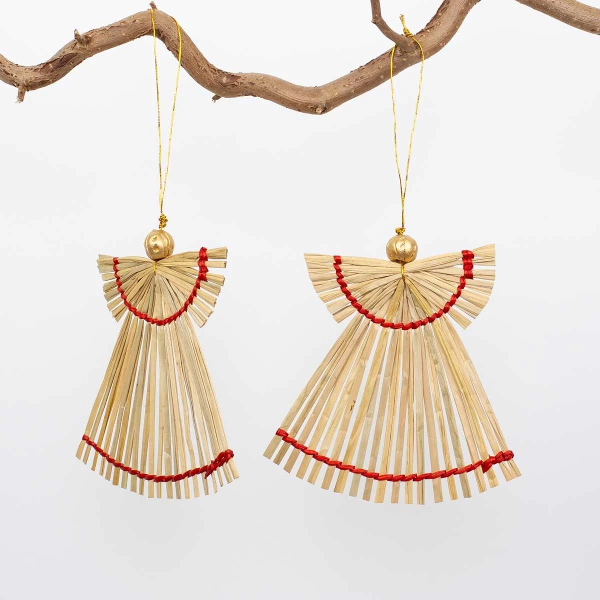 Swedish Angel Pendant - 2 Pack, Natural and Red | Christmas Ornament - Bon Ton goods