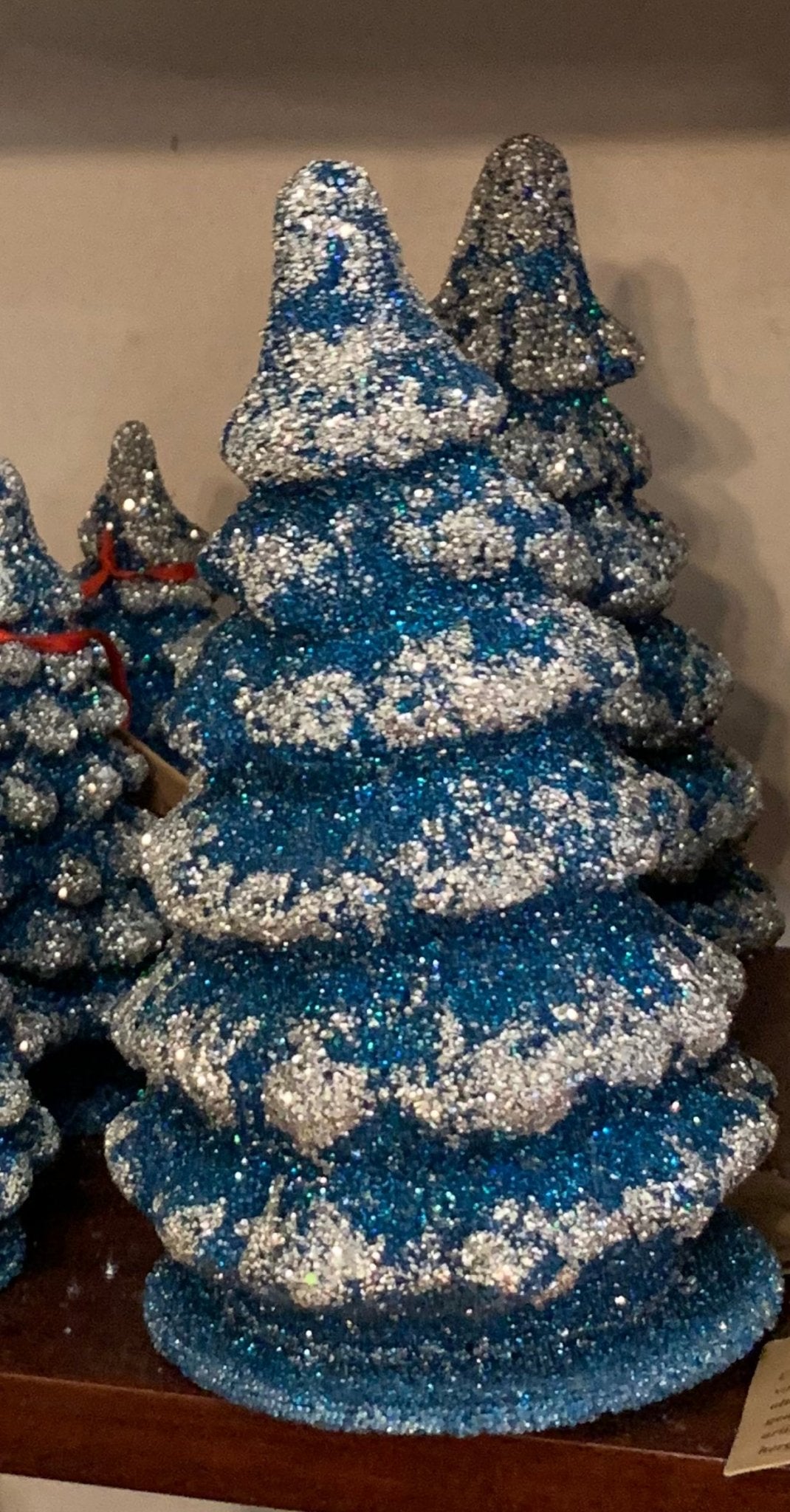 Teal Blue with Frost Christmas Tree - Beaded Papier-Mache - Bon Ton goods