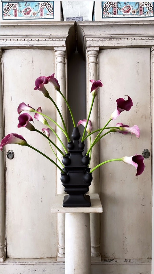 THREE TIER TULIP VASE BLACK - Bon Ton goods