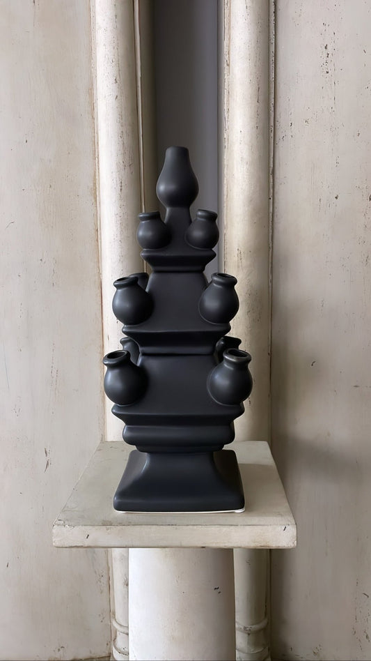 THREE TIER TULIP VASE BLACK - Bon Ton goods