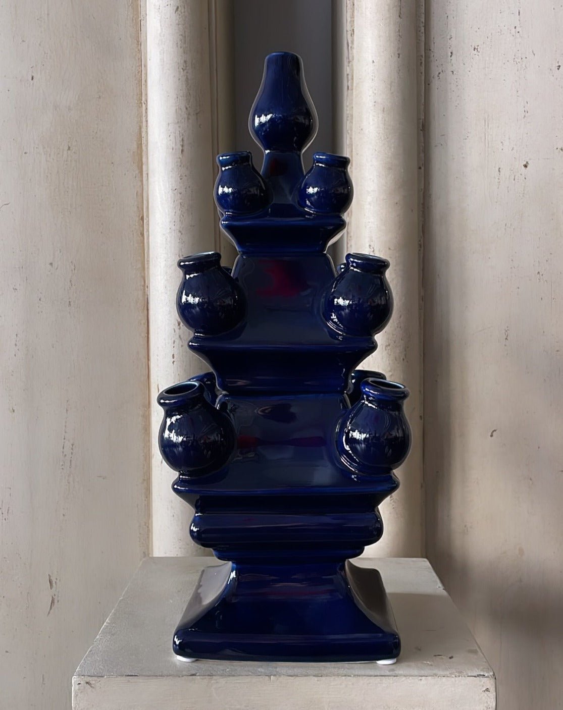 THREE TIER TULIP VASE DARK BLUE - Bon Ton goods