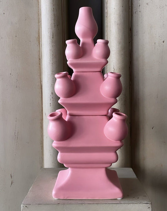 THREE TIER TULIP VASE PINK - Bon Ton goods