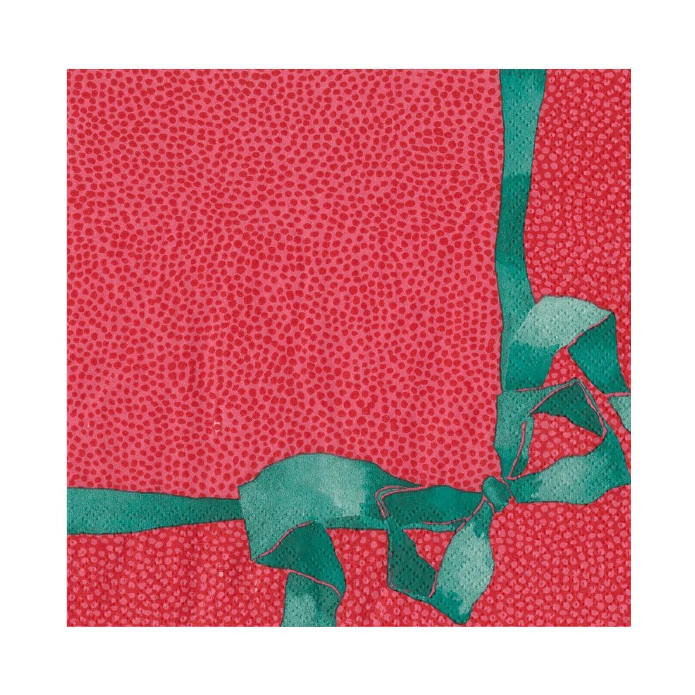Tied With A Bow Red & Spruce Luncheon Napkins | Caspari - Bon Ton goods