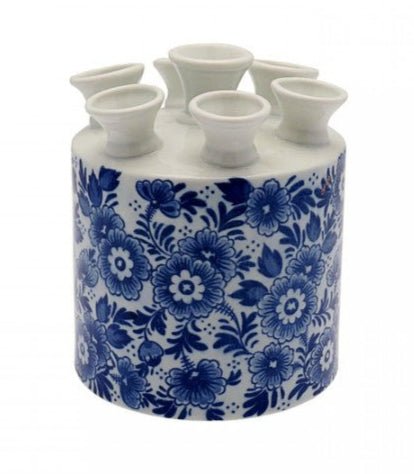 Tulip Vase Blue Flowers Cylinder | Heinen Delfts Blauw - Bon Ton goods
