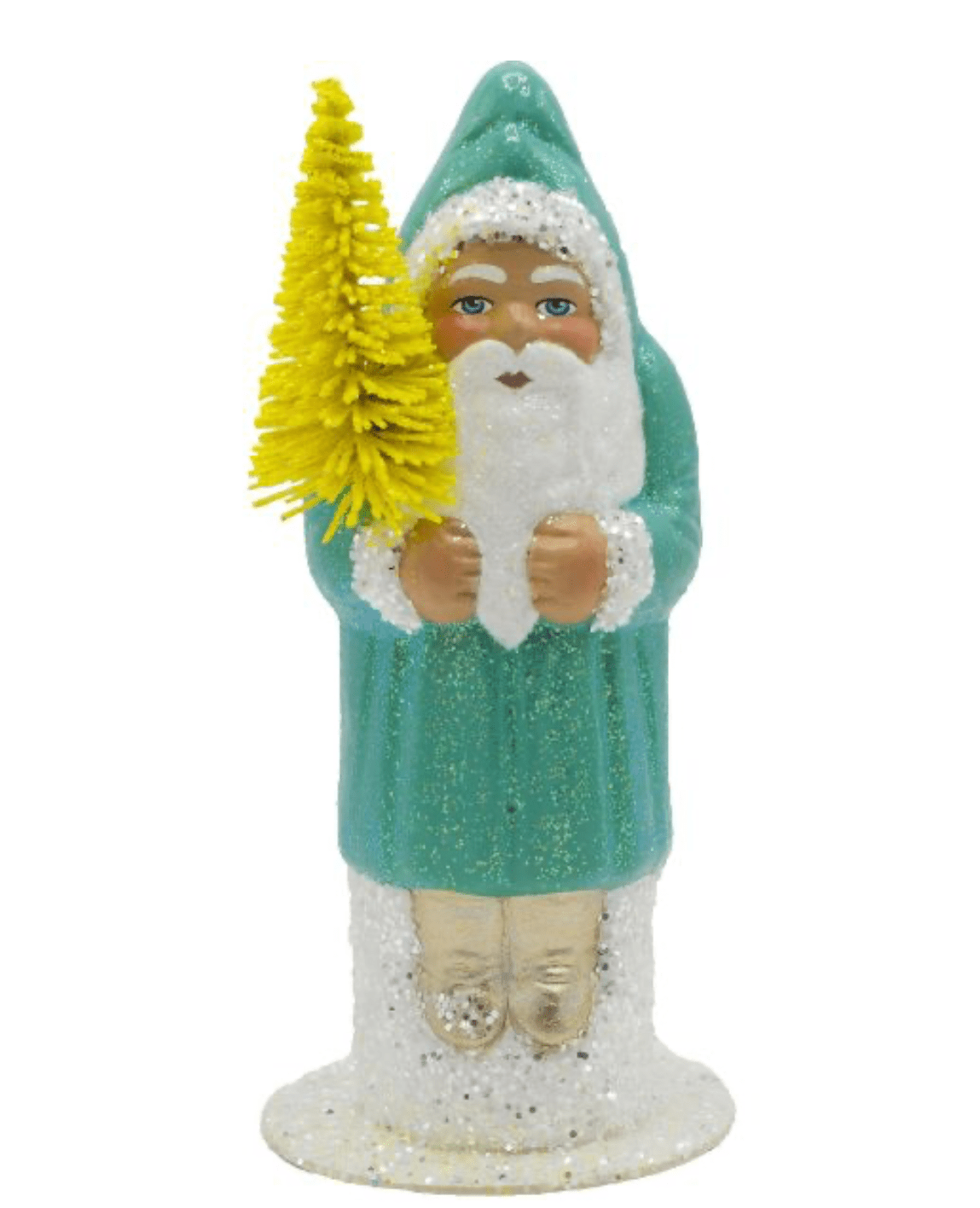 Turquoise Glitter Santa With Yellow Tree | Ino Schaller - Bon Ton goods