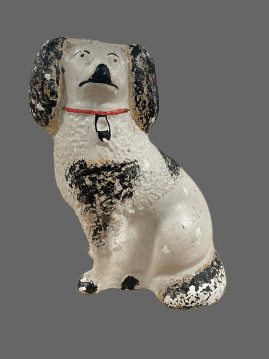 Vintage Cast Composition Stove Dog Figure, Black & White - Bon Ton goods