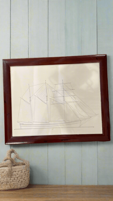Vintage Clipper Ship Drawing — Framed Maritime Study - Bon Ton goods
