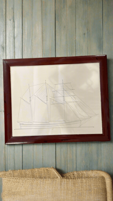 Vintage Clipper Ship Drawing — Framed Maritime Study - Bon Ton goods
