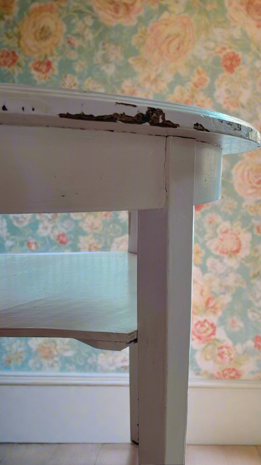 Vintage Dutch White Painted Round Table with Shelf