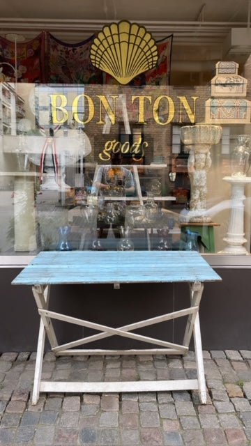 Vintage Folding Table with Blue Slatted Top - Bon Ton goods
