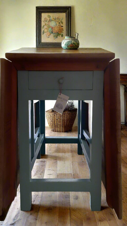 Vintage French Drop Leaf Table , With Two Drawers - Original Colors - Bon Ton goods