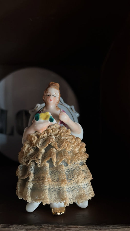 Vintage Porcelain Lady Figurine with Lace Skirt - Bon Ton goods
