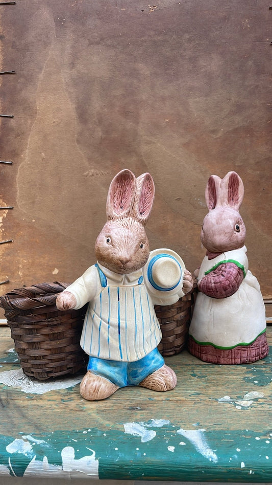 Vintage Rabbit Figurine with Basket - Bon Ton goods