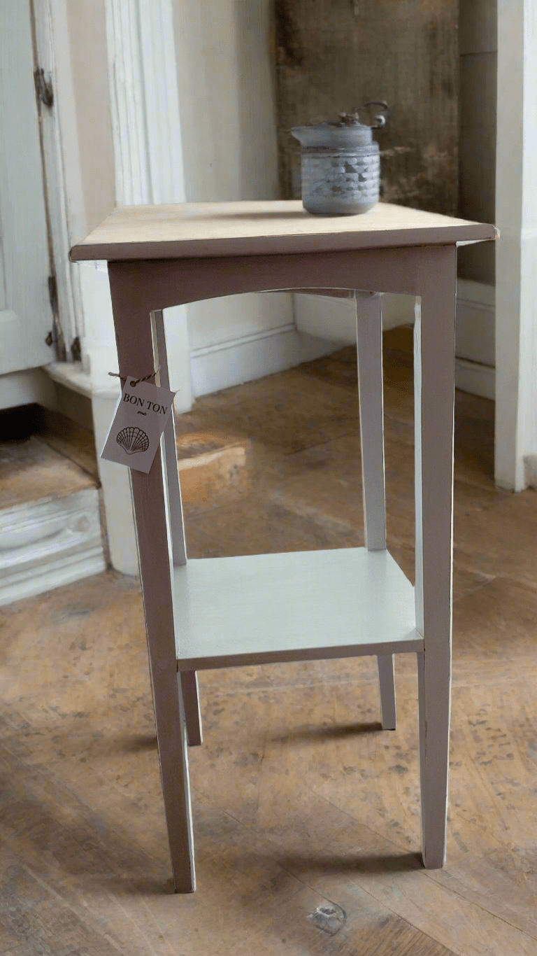 Vintage Small White Square Table with Shelf - Bon Ton goods