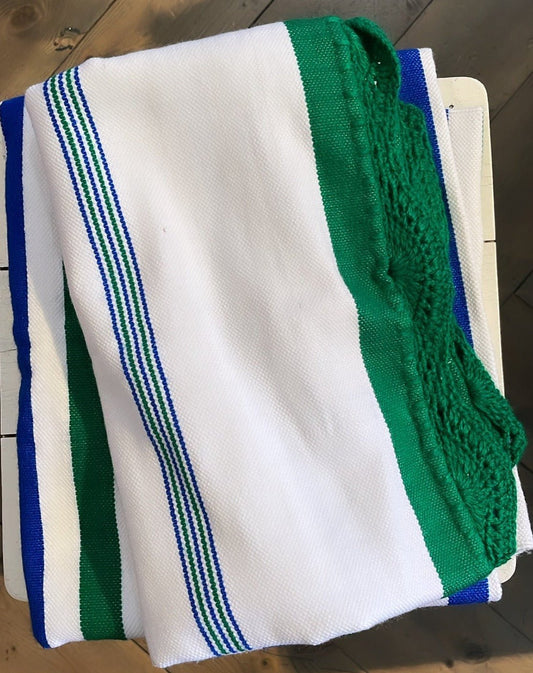 West African Woven Textile | Blue, Green and White Stripe - Bon Ton goods