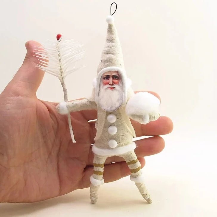 White Santa Goose Feather Sprig Ornament - Vintage Inspired Spun Cotton - Bon Ton goods
