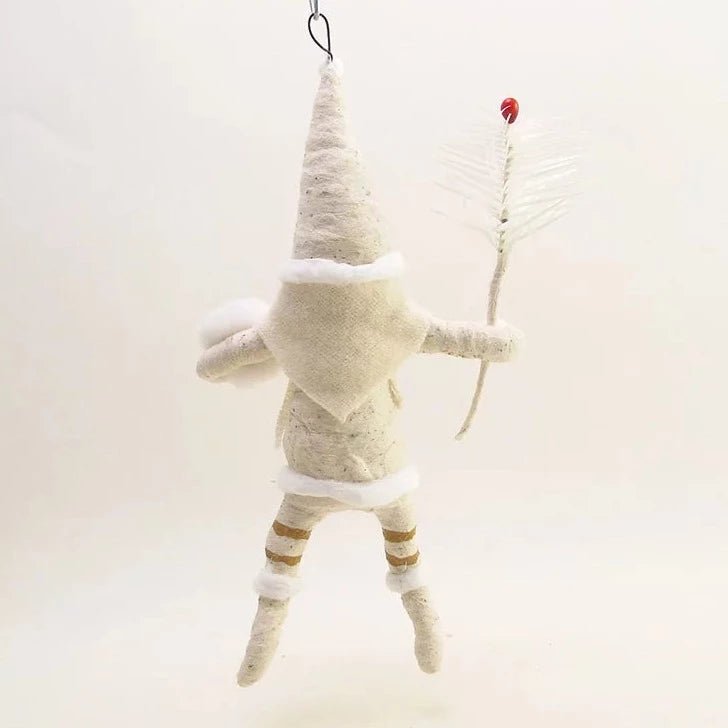 White Santa Goose Feather Sprig Ornament - Vintage Inspired Spun Cotton - Bon Ton goods