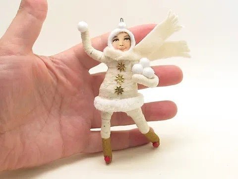 White Snowball Thrower - Vintage Inspired Spun Cotton | Vintage by Crystal Spun Cotton Ornament - Bon Ton goods