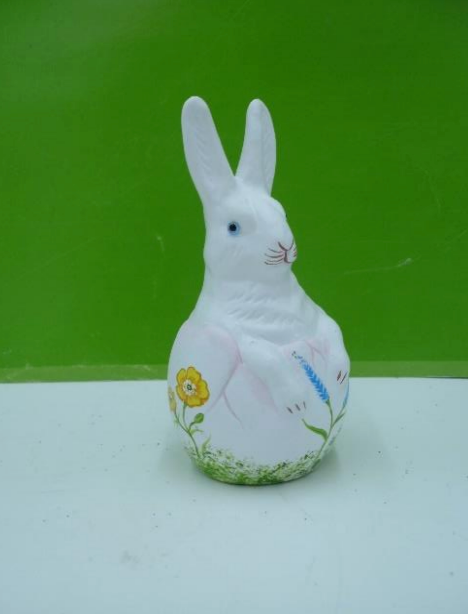 Bunny in White Egg, Hand Painted Flower Decorations - Ino Schaller
