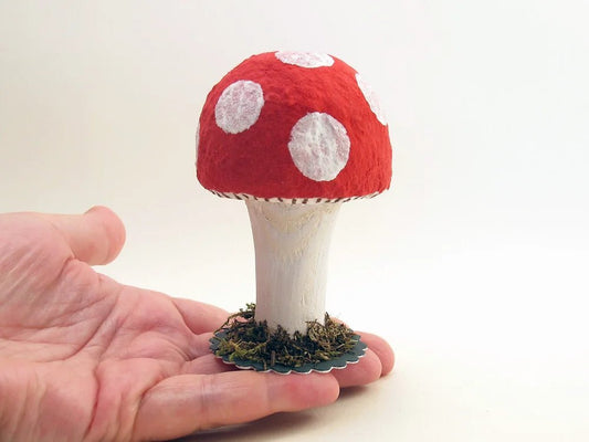 Wood And Cotton Toadstool Mushroom: Medium - Vintage Inspired Spun Cotton | Vintage by Crystal Spun Cotton Ornament - Bon Ton goods