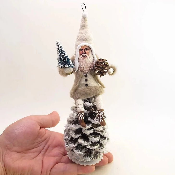 Woodland Pinecone Santa Figure - Vintage Inspired Spun Cotton | Vintage by Crystal Spun Cotton Ornament - Bon Ton goods