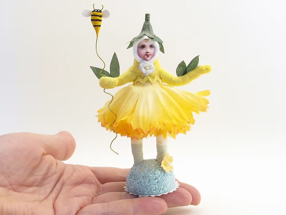 Yellow Bee Petal Girl | Vintage by Crystal Spun Cotton Ornament - Bon Ton goods