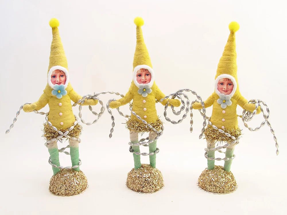 Yellow Decorating Elf Figure - Vintage Inspired Spun Cotton - Bon Ton goods