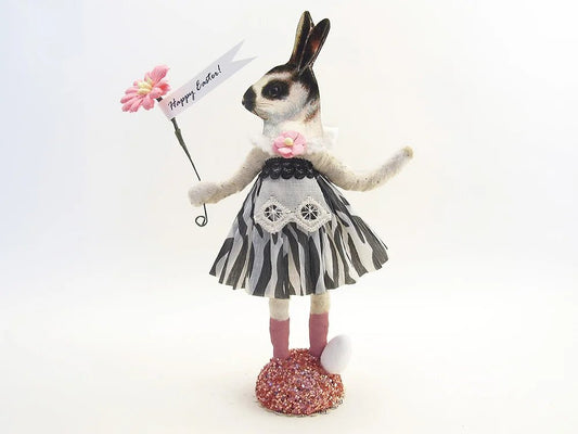 Zebra Print Bunny Faced Girl Figure | Vintage by Crystal Spun Cotton Ornament - Bon Ton goods