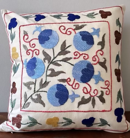 Vintage "Suzani" Kazakhstan Silk Embroidered Pillow