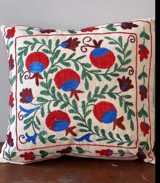 Vintage "Suzani" Kazakhstan Silk Embroidered Pillow