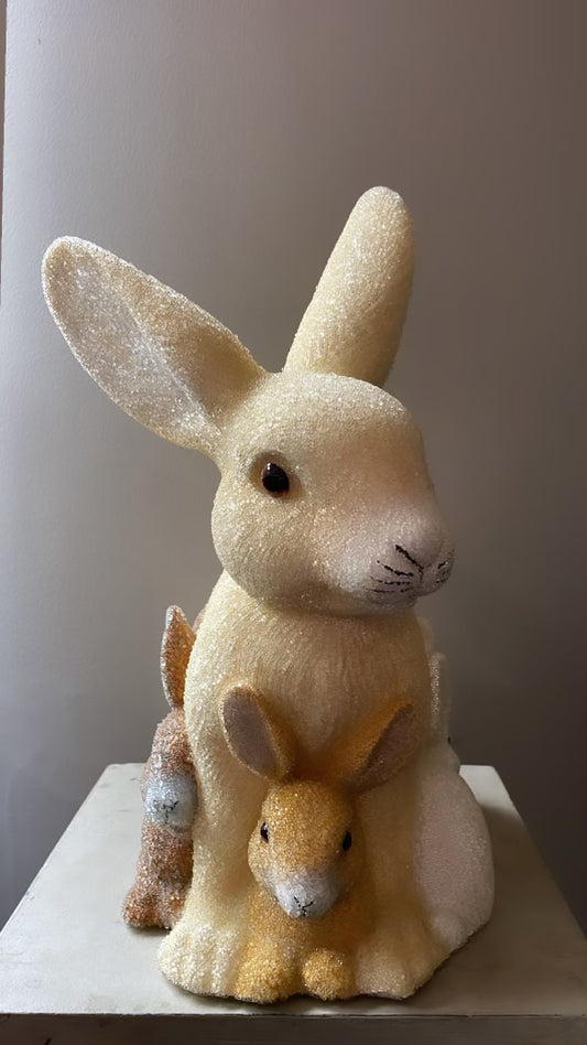 Mother Bunny with Kit, Beaded Natural Three Color | Ino Schaller