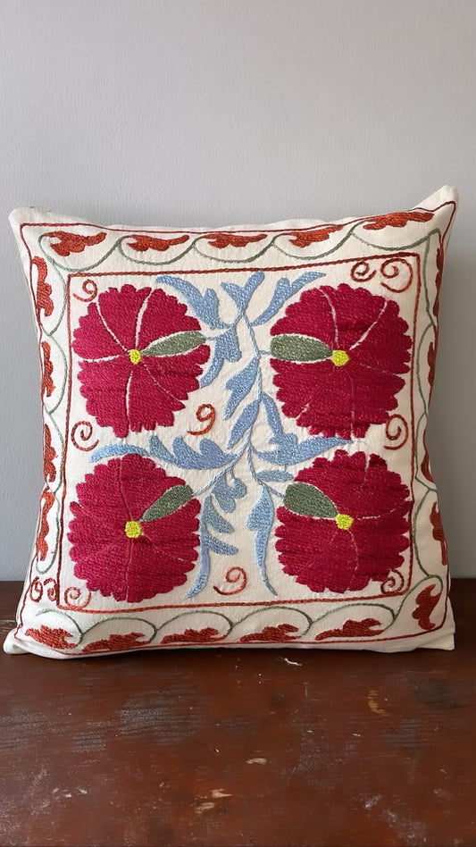 Vintage "Suzani" Kazakhstan Silk Embroidered Pillow
