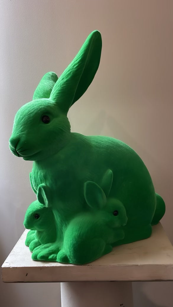 Green Velvet Mother Bunny with Kit - Ino Schaller