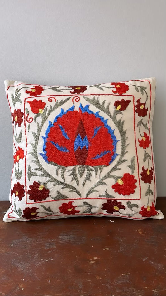 Vintage "Suzani" Kazakhstan Silk Embroidered Pillow