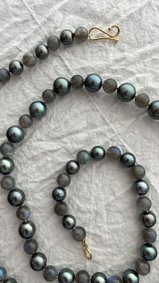 Winter Light and Sea Fire, The Tahitian Pearl and Labradorite Necklace by Mikkel Brøgger
