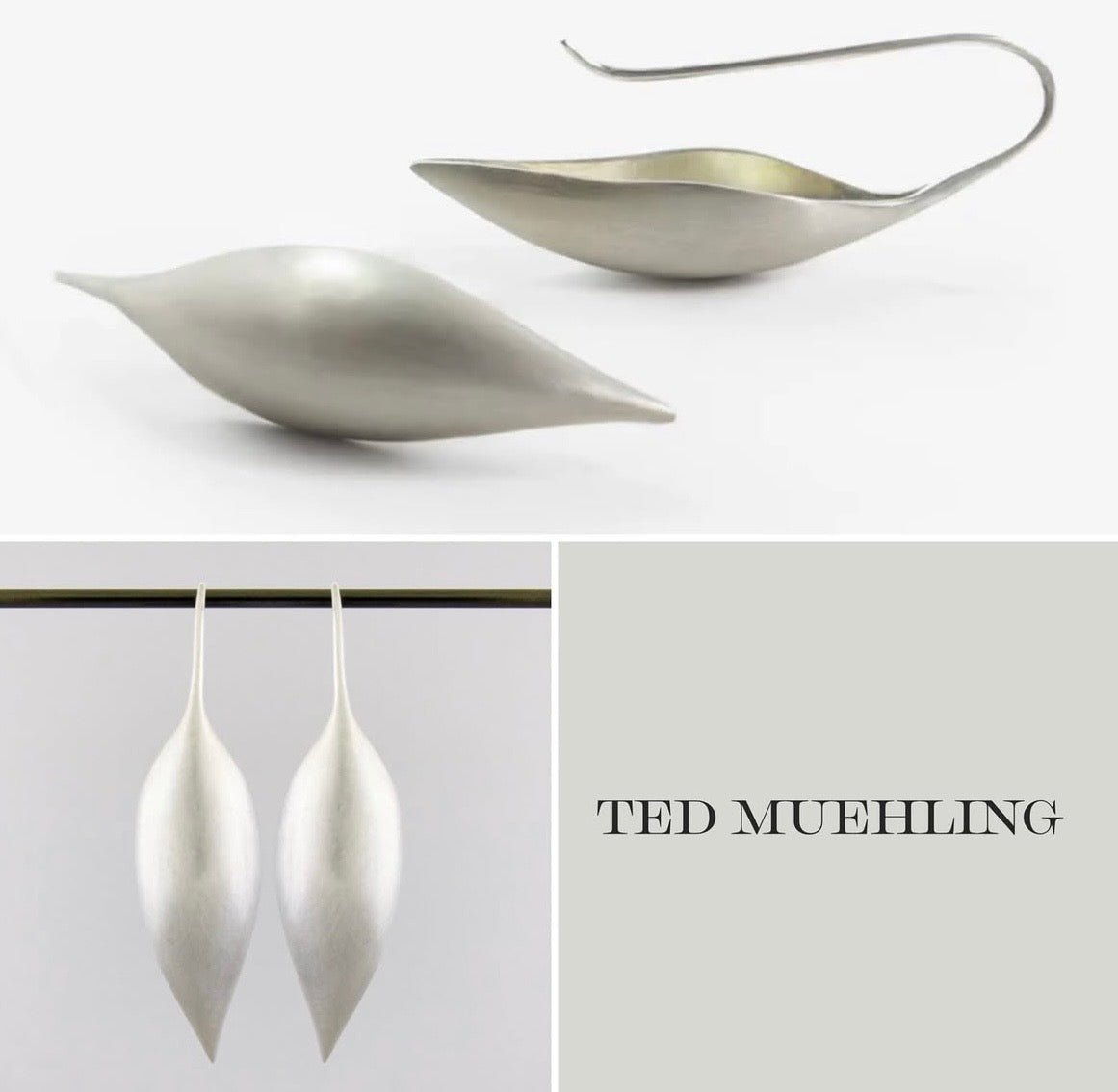 Sculptural silver jewelry and shell-inspired earrings by Ted Muehling