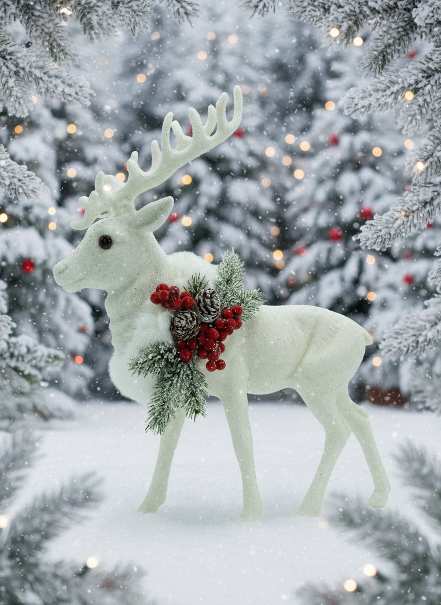 Beaded Large Grand Reindeer - White with Fur and Big Decoration | Ino Schaller