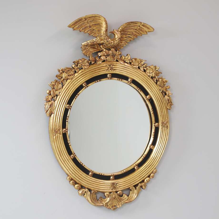 English Regency-Style Eagle Convex Mirror, 20th Century (H 85 × W 68 cm)