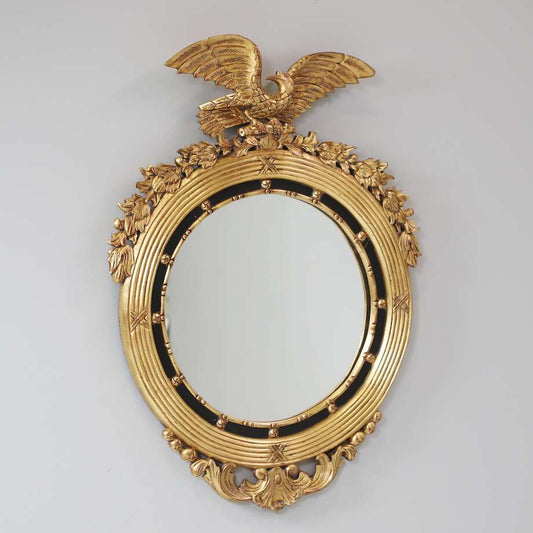 English Regency-Style Eagle Convex Mirror, 20th Century (H 85 × W 68 cm)