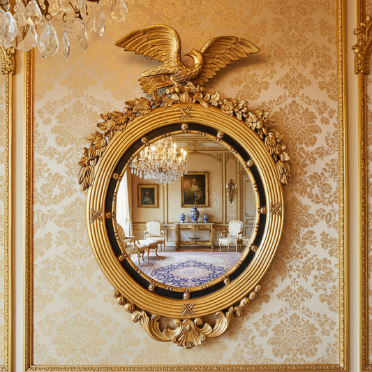 English Regency-Style Eagle Convex Mirror, 20th Century (H 85 × W 68 cm)