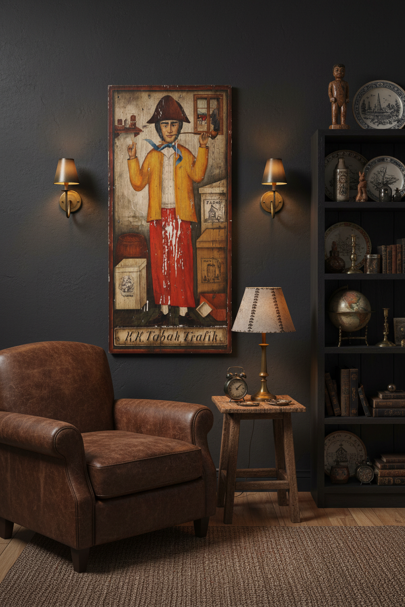 Folk Art Painted Tobacco Trade Sign on Wood, Early 20th Century