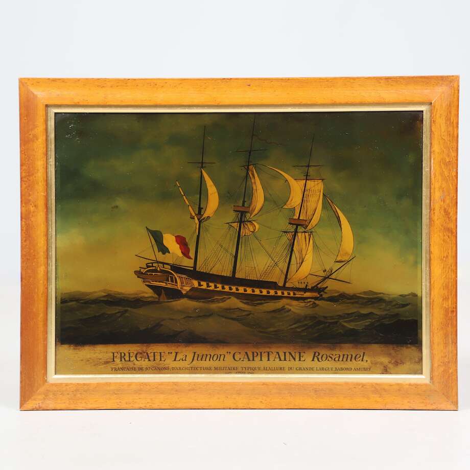Frégate “La Junon” | 19th Century Print on Glass