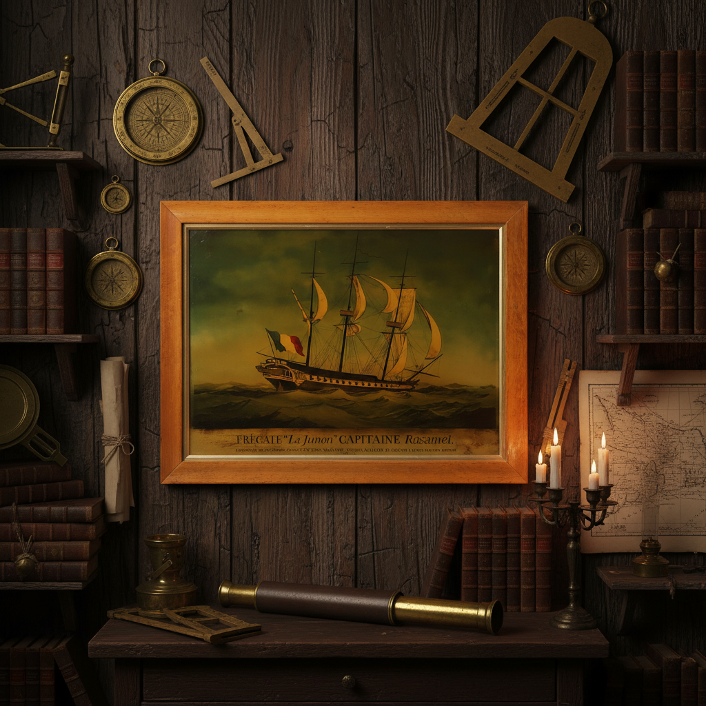 Frégate “La Junon” | 19th Century Print on Glass