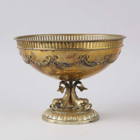 Empire Style Centerpiece Bowl with Dolphin Base | Brass & Nickel Silver