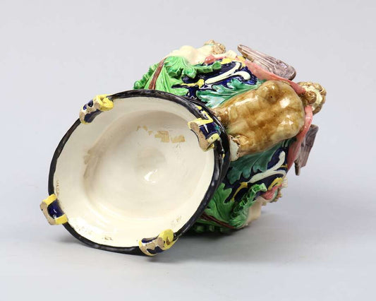 Majolica Jardinière with Cherub and Lions | 19th Century