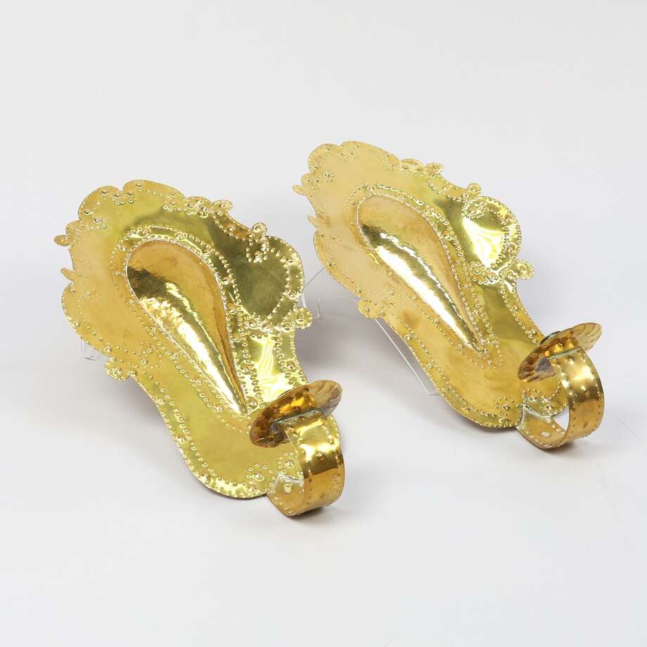 Pair of Brass Wall Candlesticks, Early 20th Century, 46 cm